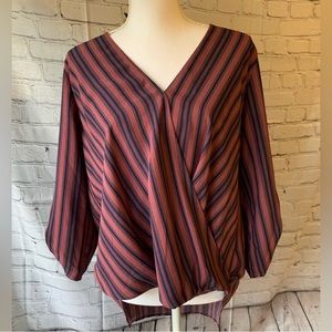 🎤🎉 West Kei Allan Surplus Rolltop High Low Striped Blouse Sz L